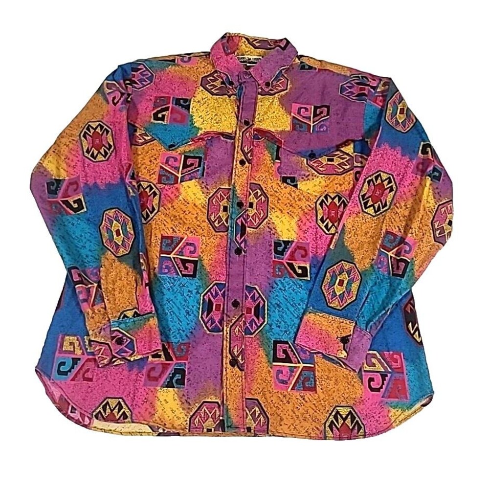 XL Vtg Dakota Sunset Aztec Western wear Southwest USA Tribal Colorful‎ cotton